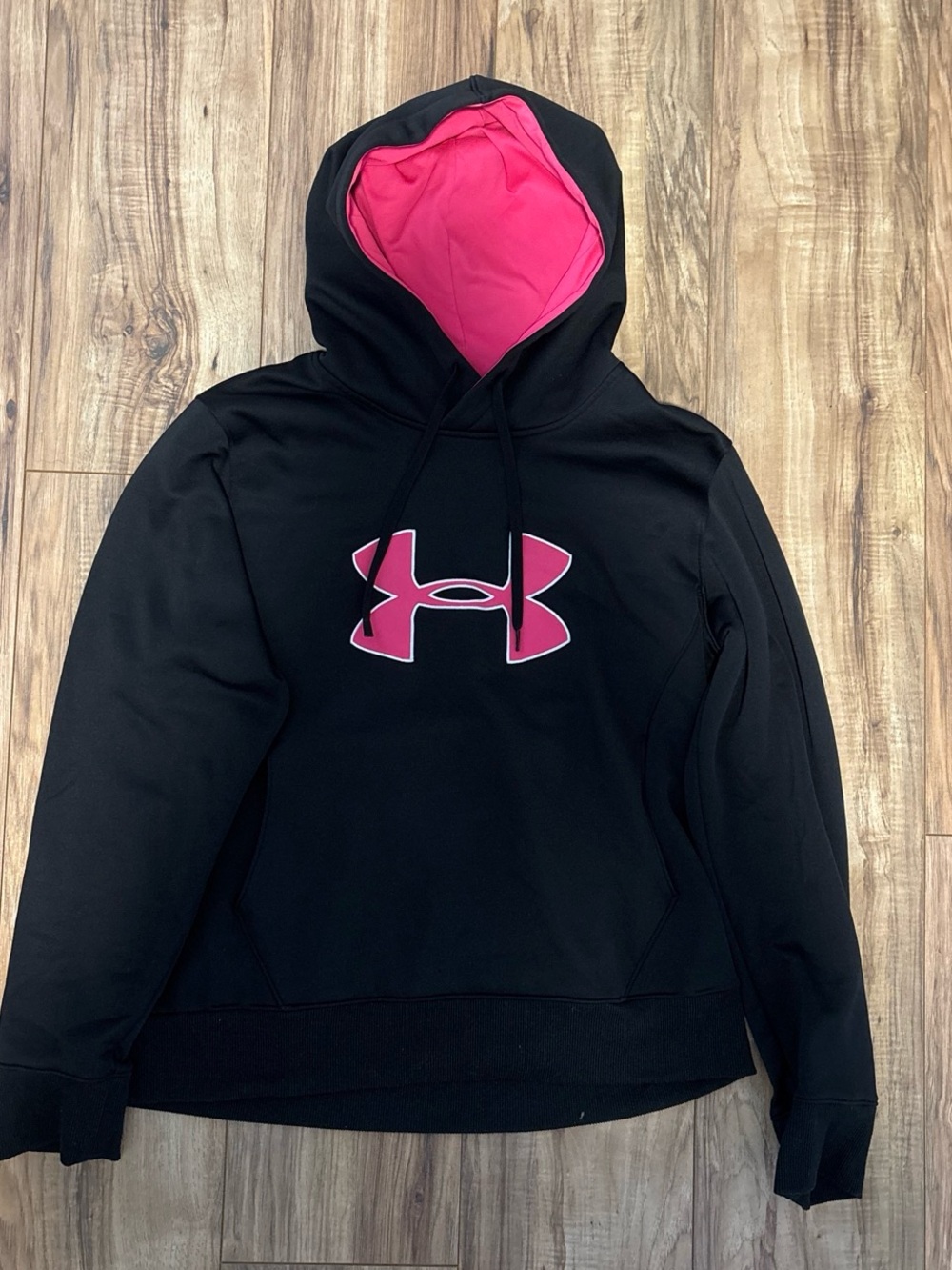 Under Armour Black Hoodie with Hot Pink Logo & Lined Hood